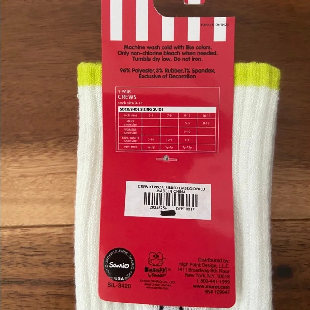 Keroppi Crew Socks NIP 2023 Embroidered Mushroom Sanrio One Size Adult Hello Kit